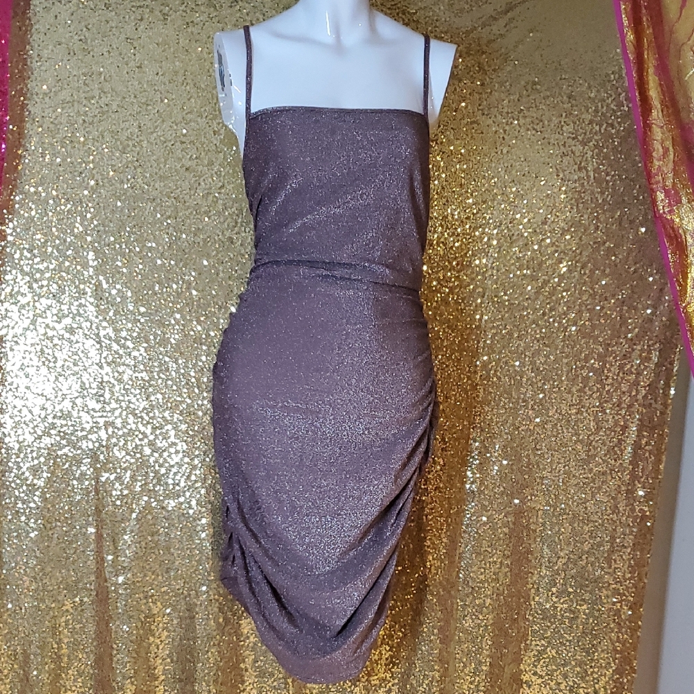 SHEIN Shimmery Mauve Ruched Midi Slip Dress